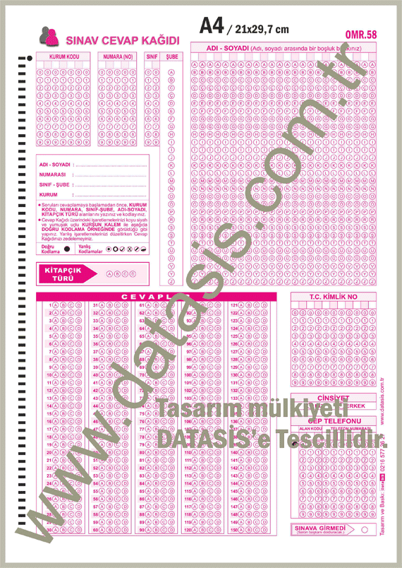Esnek Sınav Optik Form Cevap Kağıdı (OMR-58) 150 Soru Optik Form