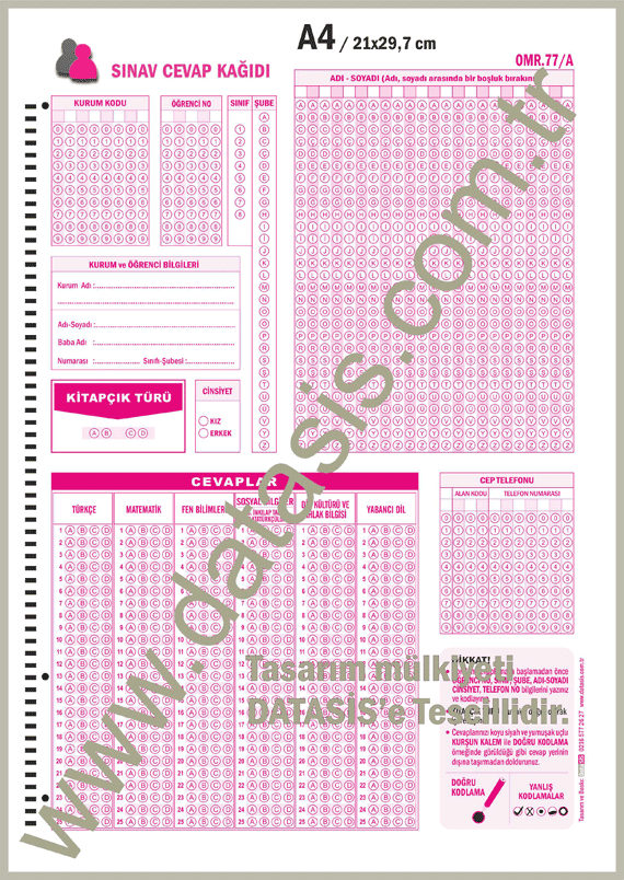 Ara Sınıflar Optik Form Cevap Kağıdı / Ortaokul (OMR 77/A)